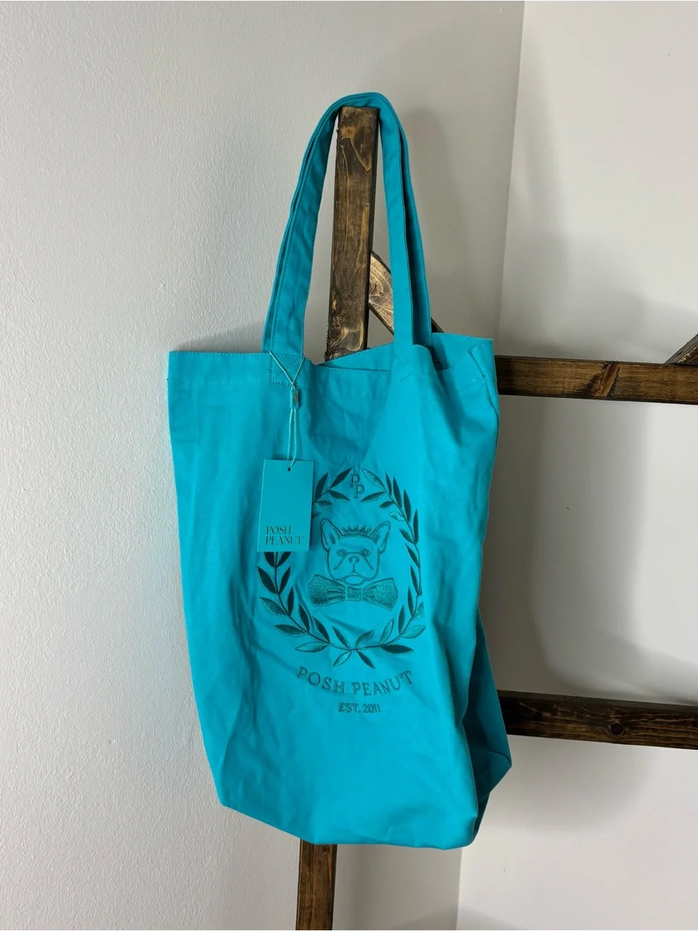 Posh Peanut Turquoise Canvas Tote with Logo